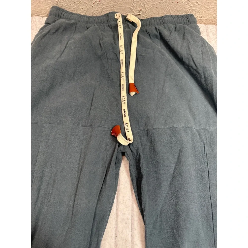 Kidōriman Slate Blue Embroidered Calligraphy Jogger Pants Mens 4XL Relaxed Fit